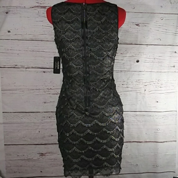 Guess Maria Black Metallic Fringe She Dress Sz 2 - Picture 6 of 8